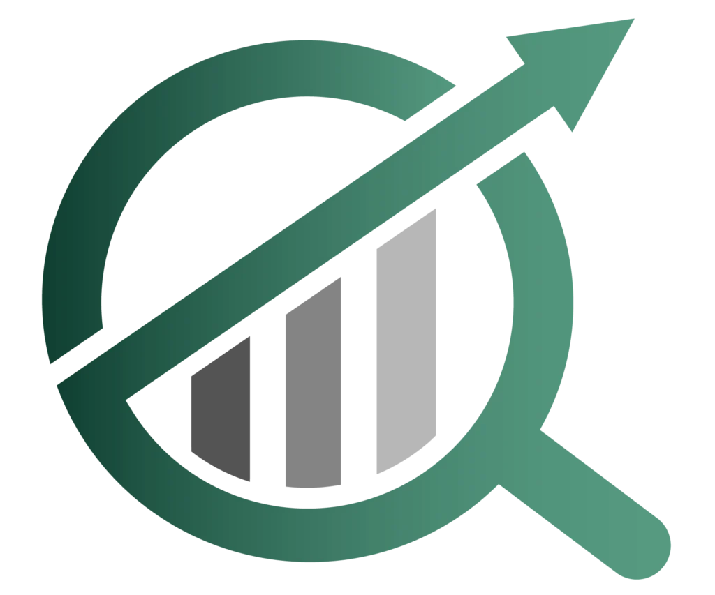 Logo von NM Auswertungswerk mit stilisierter Lupe, Balkendiagramm und Aufwärtspfeil – Symbol für präzise Datenanalyse und Maschinenüberwachung.
